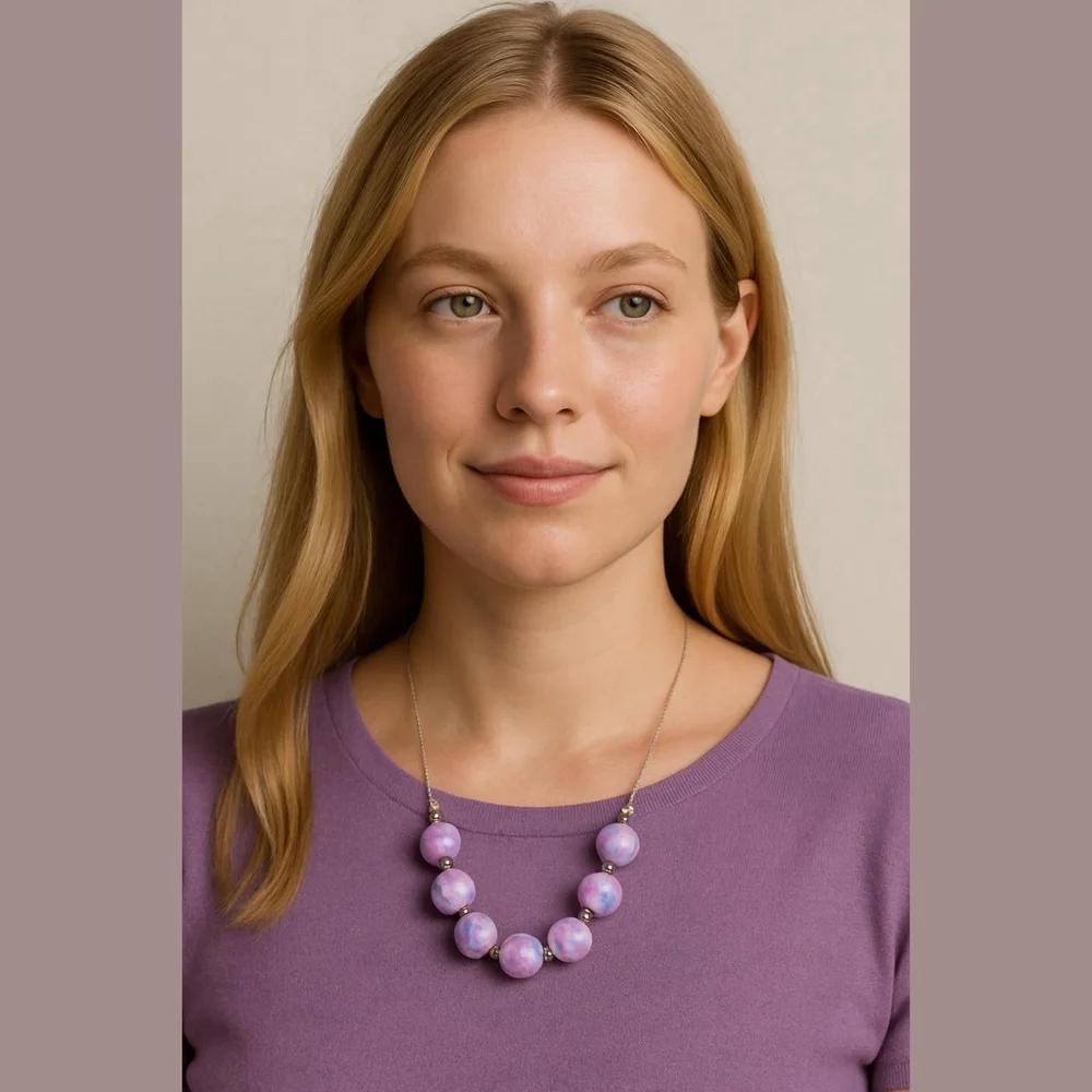 Unbranded Purple Multicolor Beaded Necklace One Size
